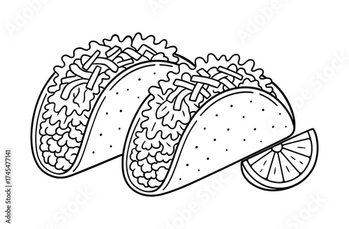Line art tacos with lime slice: black and white mexican food design