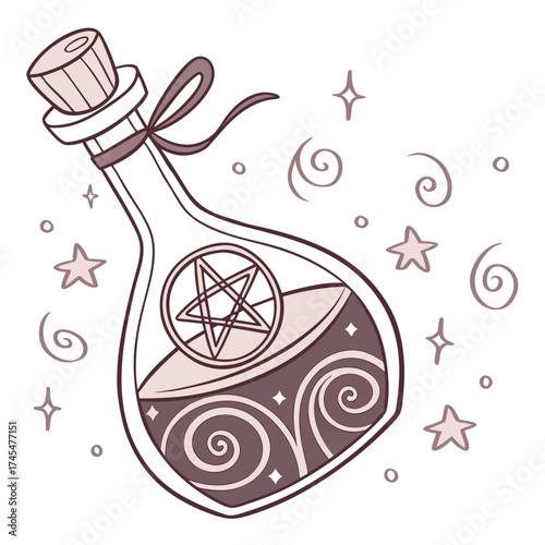 Illustration of a potion bottle with pentagram