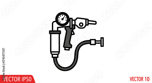 Industrial spray gun with pressure gauge and filter.