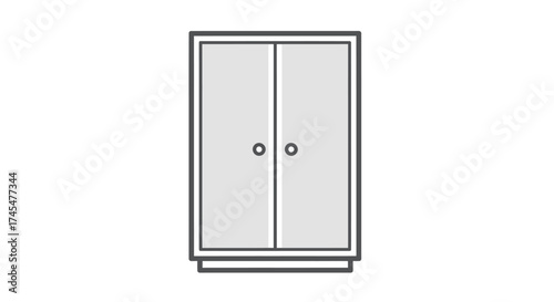 Minimalist Two-Door Cabinet Line Art Illustration.