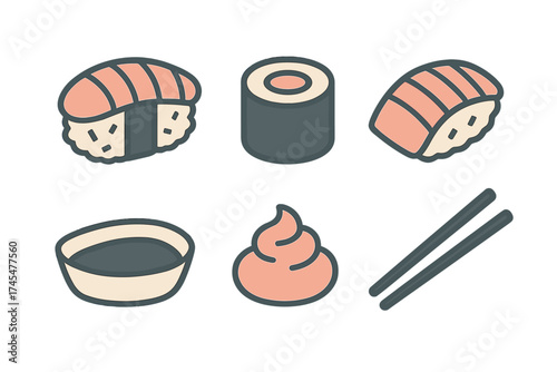 Japanese sushi dishes and dining accessories set including chopsticks and soy sauce bowl