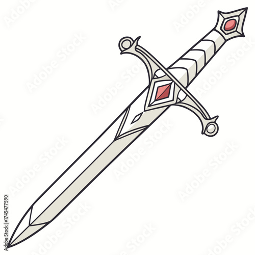 Elegant silver sword with red gems, a weapon of power
