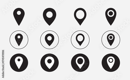 Minimal Location Pin Icons Set – GPS, Map Marker, Navigation Symbols Vector
