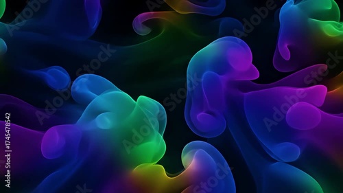 Abstract flowing liquid waves vibrant gradient colors dark background ethereal smoke motion smooth organic shapes