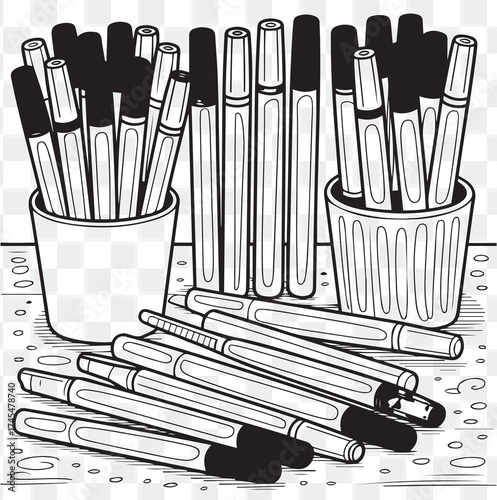 Collection of Art Markers in Cups