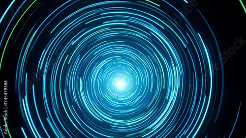 Abstract blue green light trails swirling vortex tunnel motion background futuristic digital technology concept