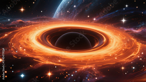 Black Hole and Bright Star in Deep Space — Cosmic Digital Art Background