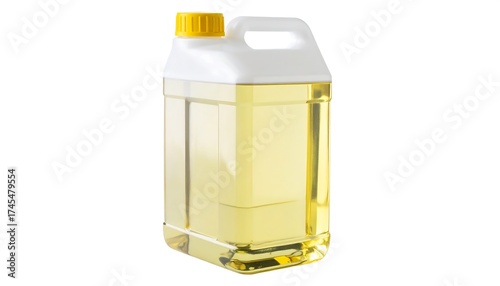 A large plastic jug of light yellow liquid