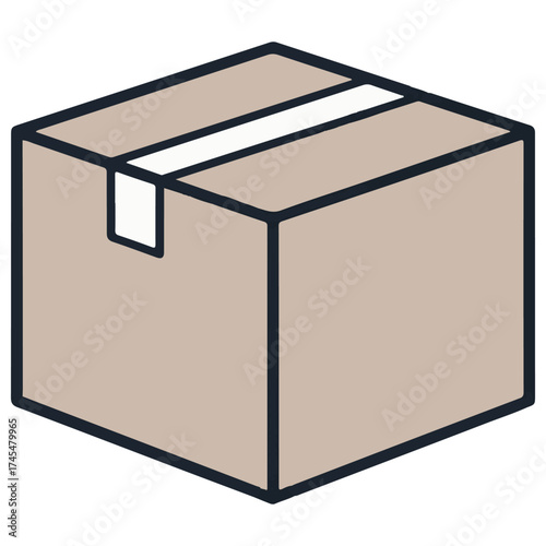 Simple Illustrated Cardboard Box with White Sealing Tape