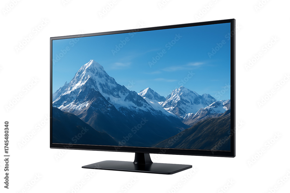 Fototapeta premium Modern TV showcasing mountain vista landscape view