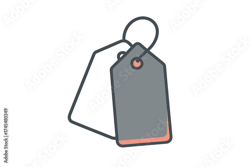 Two blank overlapping retail tags hanging from a loop symbolizing shopping and discount