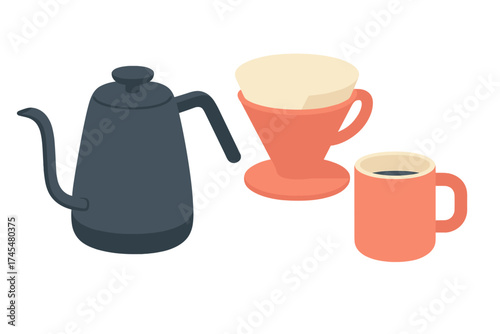 Gooseneck kettle, pour over coffee dripper, and mug set for manual brewing