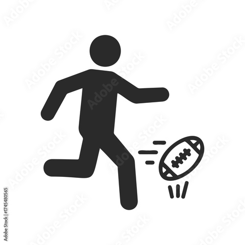 Silhouette of person kicking american football icon on white background