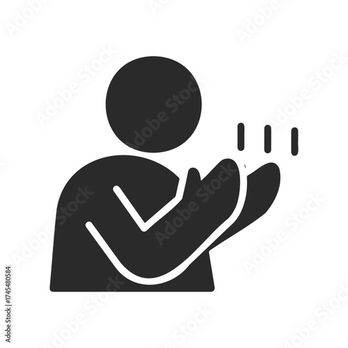 Black and white icon of person clapping with sound lines