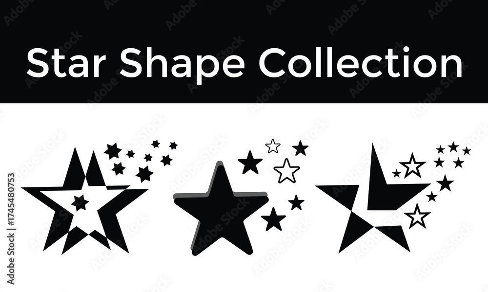 Obraz premium Star Shape Collection in Black and White – Decorative Stellar Icons, Minimal Geometric Outlines, and Modern Abstract Star Elements for Creative Design Projects. Creative Star design 