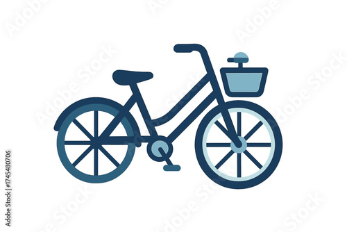 Stylized blue city bicycle with front basket and bell for urban commuting