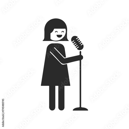 Female singer icon with vintage microphone silhouette