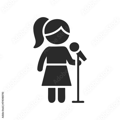 Female stick figure singing icon - woman vocalist microphone silhouette