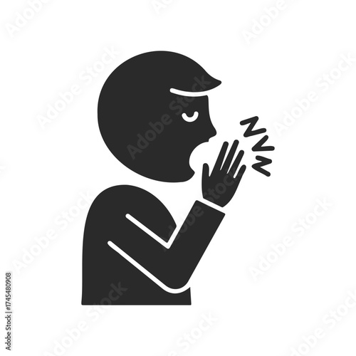Silhouette of person coughing with hand to mouth, expressing discomfort