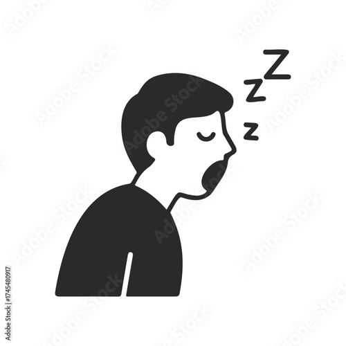 Yawning male silhouette with zzz symbols in black icon