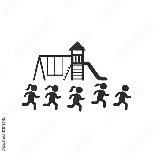 Silhouette of children playing in playground with swings and slide