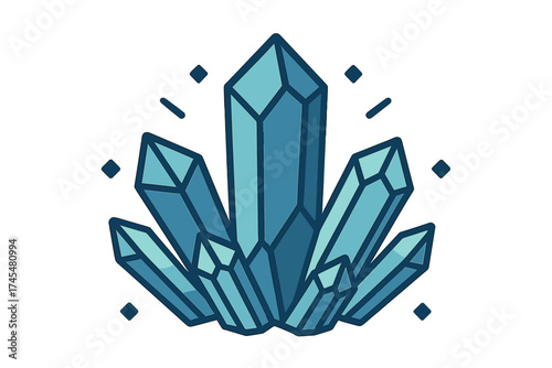 Stylized cluster of blue quartz crystals with geometric facets and glowing elements