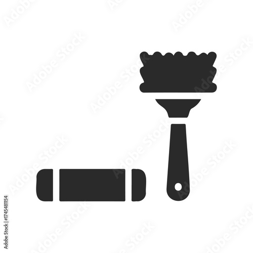 Silhouette of cooking utensils: rolling pin and whisk icon