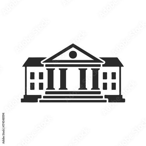 Classic government building icon with pillars on white background