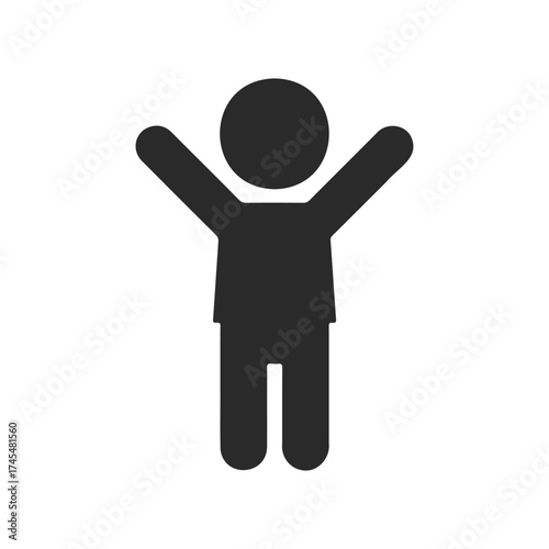 Black silhouette icon of person with arms raised on white background