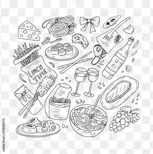 Illustration of assorted lunch items