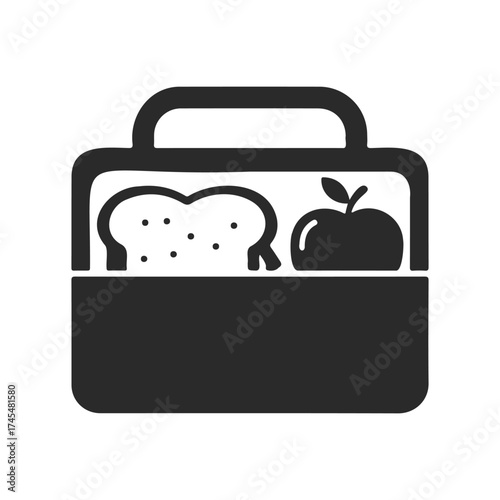 Lunchbox icon with sandwich and apple in black and white design