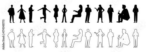 Sketch people illustrations, people vector illustration. Hand drawn, set elements for architecture and landscape design. Sections, Elevations, Floor Plans.