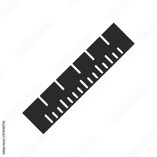 Minimalist black ruler icon with centimeter and inch markings