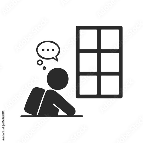 Silhouette of person daydreaming by window icon symbol