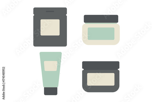 Minimalist cosmetic packaging mockup set with jars tube and sachet containers