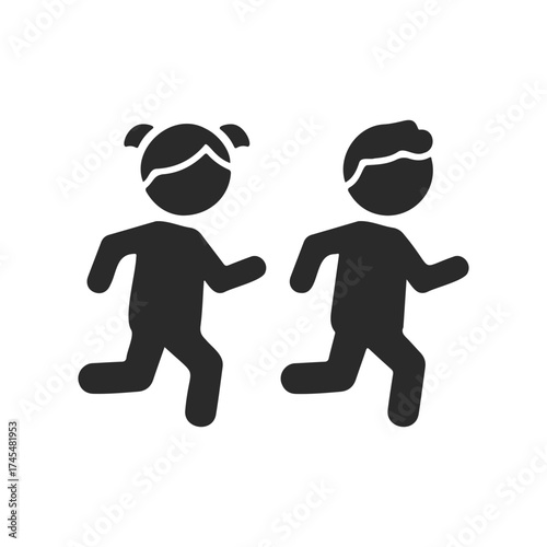 Silhouette of young children running with hair in pigtails and short haircuts