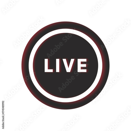 Minimalist live streaming badge icon with red border and text “LIVE”, perfect for video content, broadcast app, and social media stream design. Modern flat vector illustration.