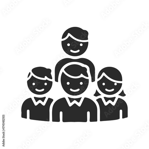 Black silhouette of diverse group: two adult males and two young females smiling together