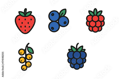 Fresh colorful summer berries collection including strawberry blueberry raspberry blackberry