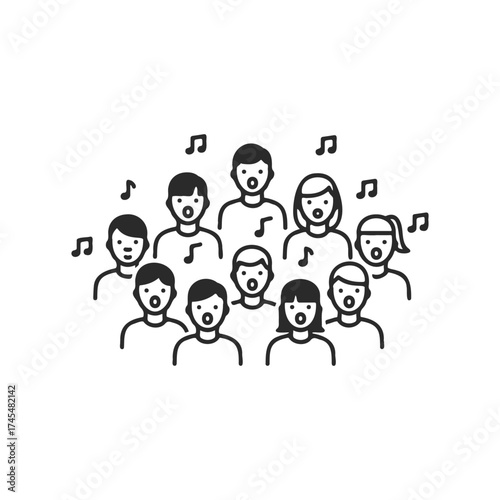 Illustration of diverse choir singing with music notes