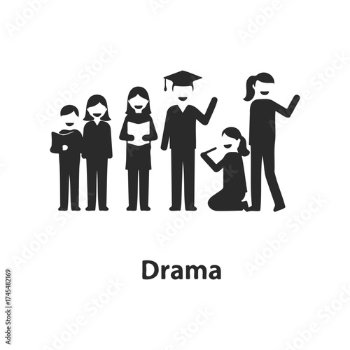 Silhouette of diverse characters in drama scene with various age groups