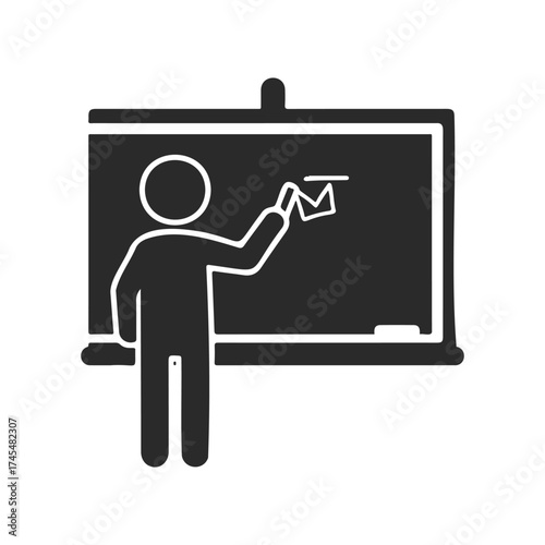Silhouette of person teaching with chalkboard diagram icon