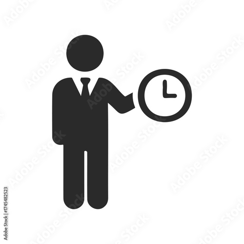 Businessman icon holding clock: symbol of time management and punctuality