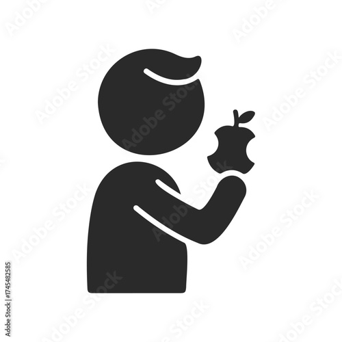 Silhouette of a person eating an apple core icon