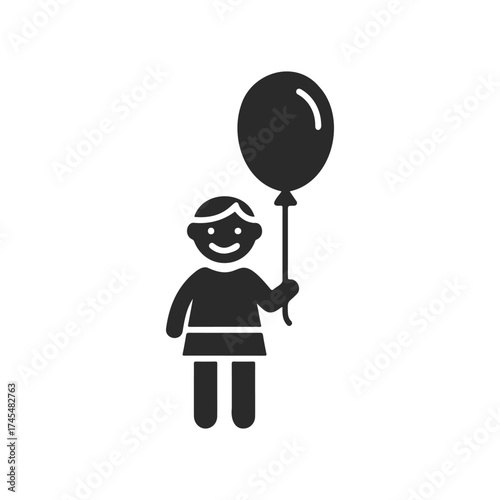 Child holding balloon icon in black and white silhouette representation