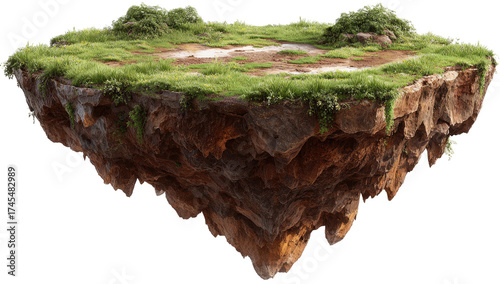Floating island of earth and rock