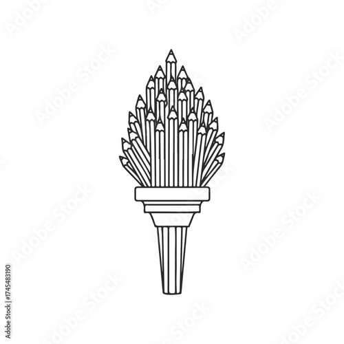 Black and white coloring page of pencil bouquet arrangement