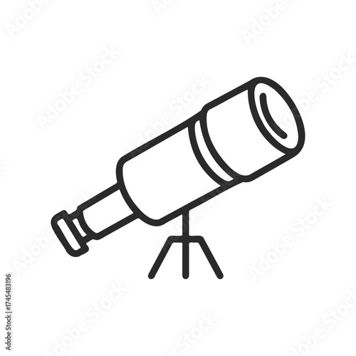 Line art telescope on tripod for astronomy and stargazing enthusiasts