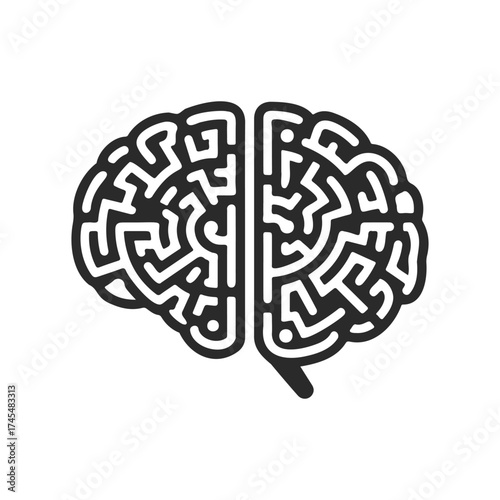 Maze brain icon: symbolic design of mental complexity and problem solving