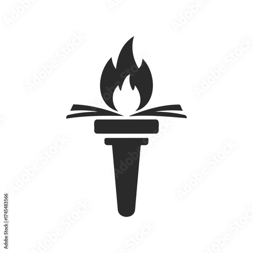 Black silhouette of flaming torch icon on white background